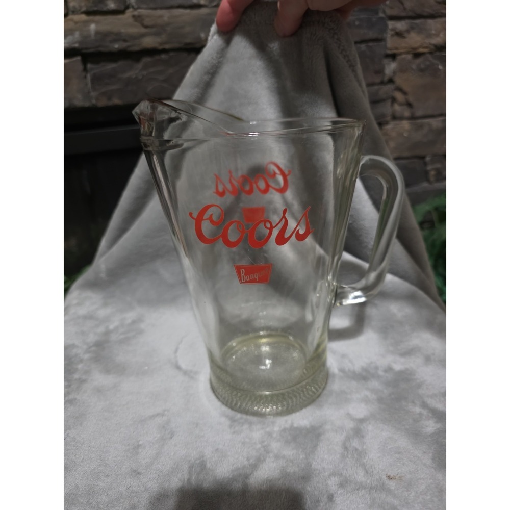 Vintage 1970s Coors Banquet Heavy Large Glass Beer Pitcher 64 oz. Barware